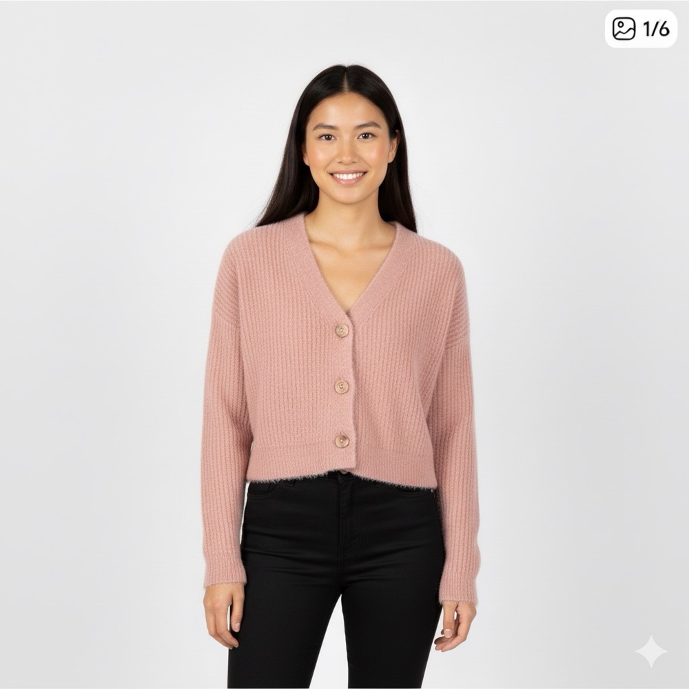 Ruby Moon Blush Ribbed Crop Cardigan